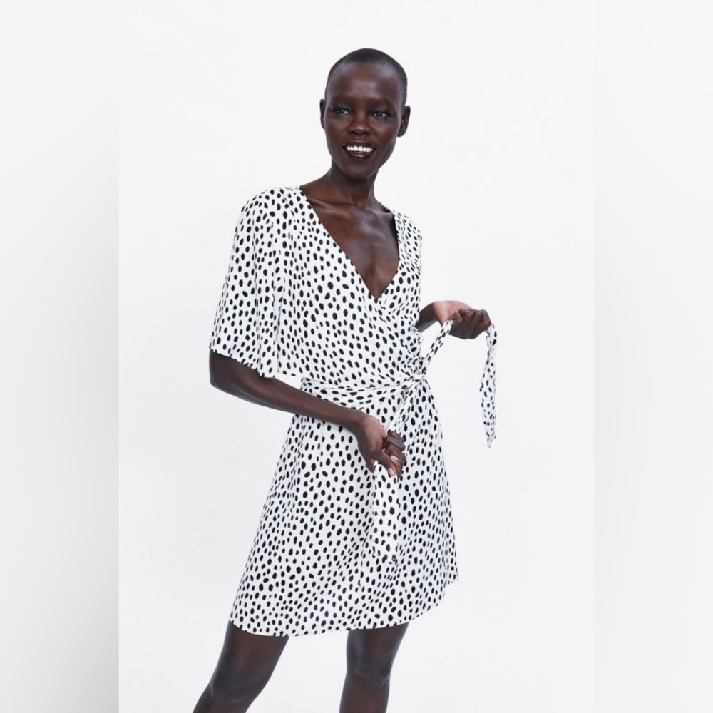 Zara black and white wrap dress